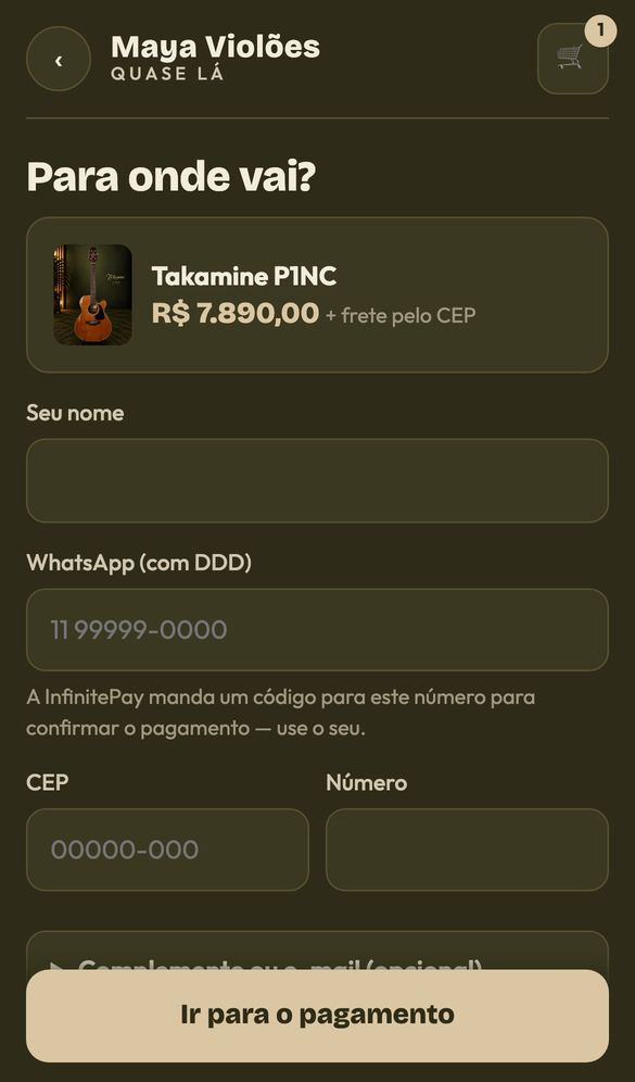 Tela Para onde vai, com o formulário de entrega vazio e o botão Ir para o pagamento.